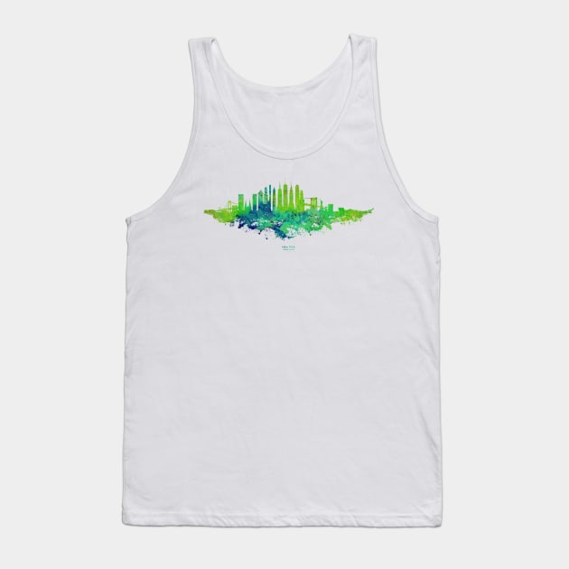 New York City Skyline Watercolor in blue and lime green Tank Top by SPJE Illustration Photography